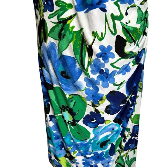 Lauren Ralph Lauren Cannes Blue Floral Flutter Sleeve Matte Jersey Dress Sz 14W - Picture 14 of 17